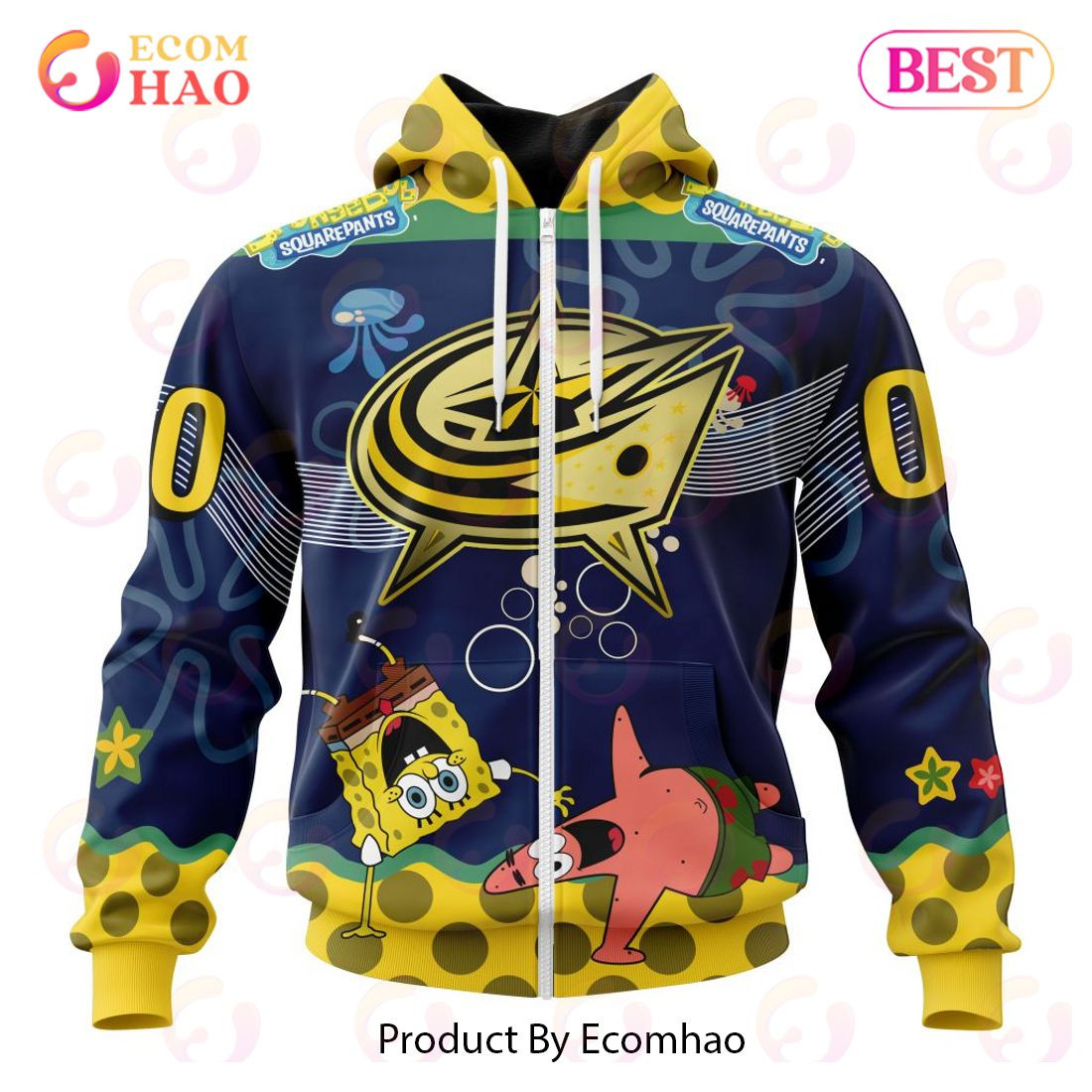 Columbus Blue Jackets Specialized Jersey With SpongeBob 3D Hoodie, Zip Hoodie, Man - Women, Warm, Premium Quality HZ0501