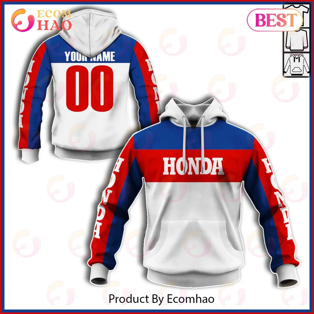 Customize Name Vintage Style Honda Motocross Jersey MX Enduro AHRMA Motorcycle Dirt Bike 3D Hoodie, Zip Hoodie, Man - Women, Warm, Premium Quality HZ0501