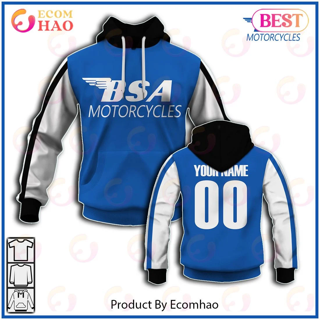 Customize Name Vintage Style BSA Motocross Jersey MX Enduro AHRMA Motorcycle Dirt Bike 3D Hoodie Flat Track Triumph, Zip Hoodie, Man - Women, Warm, Premium Quality HZ0501