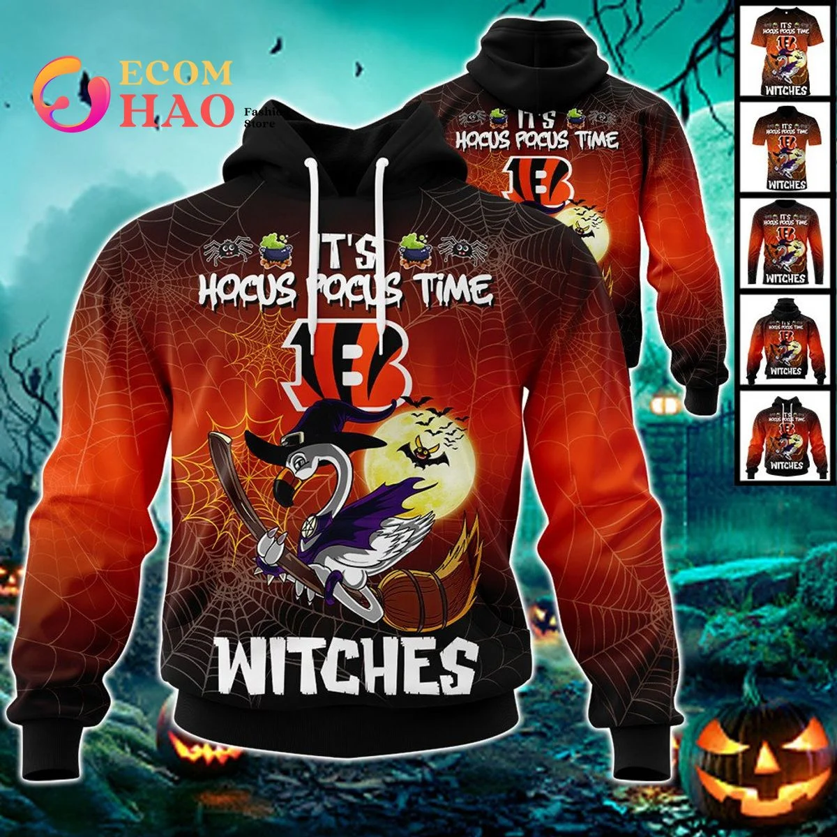 Bengals Halloween Jersey Falmingo Witches Hocus Pocus 3D Hoodie, Zip Hoodie, Man - Women, Warm, Premium Quality HZ0501