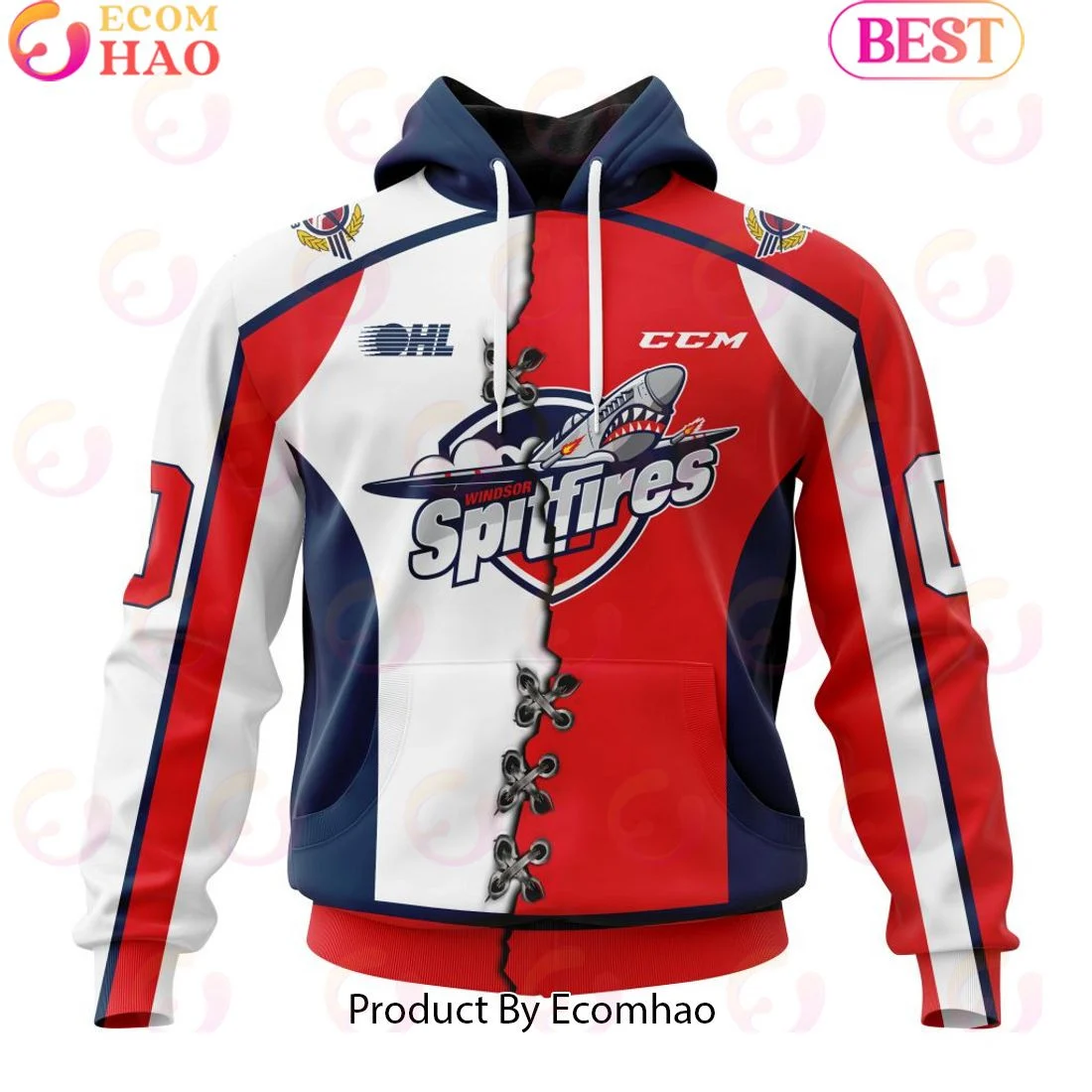 Custom OHL Windsor Spitfires Mix Home And Away Jersey Personalized Letters Number Hoodie, Zip Hoodie, Man - Women, Warm, Premium Quality HZ0501