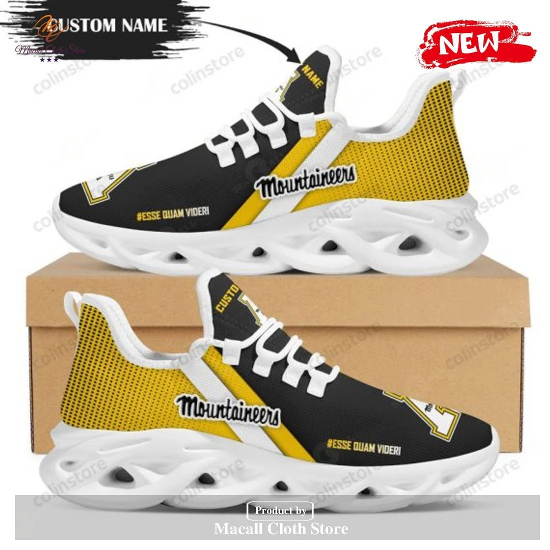 Appalachian State Mountaineers Custom Name Yellow Black Max Soul Shoes  MS0601