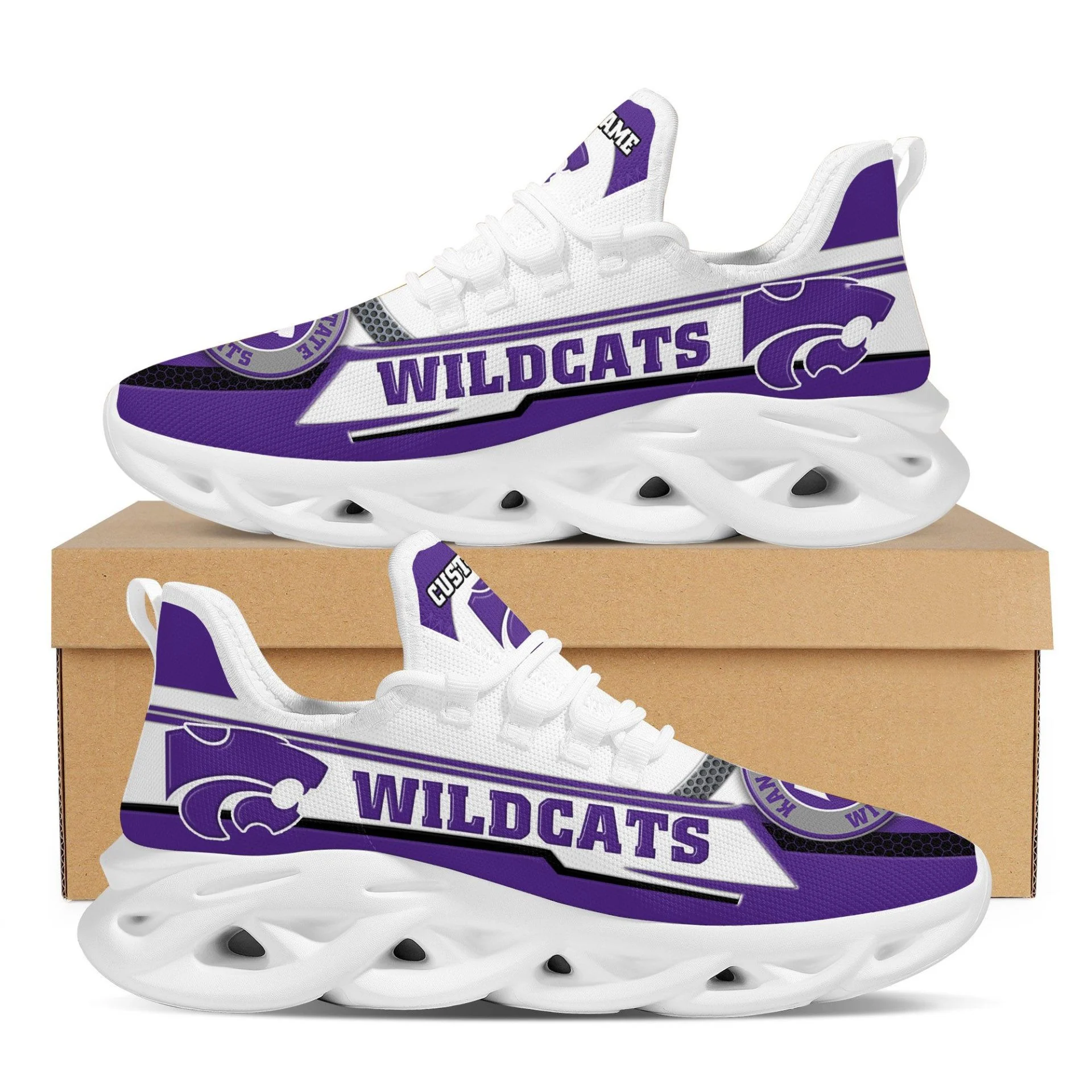 Custom Kansas State Wildcats Custom Name White Purple Max Soul Shoes  MS0601