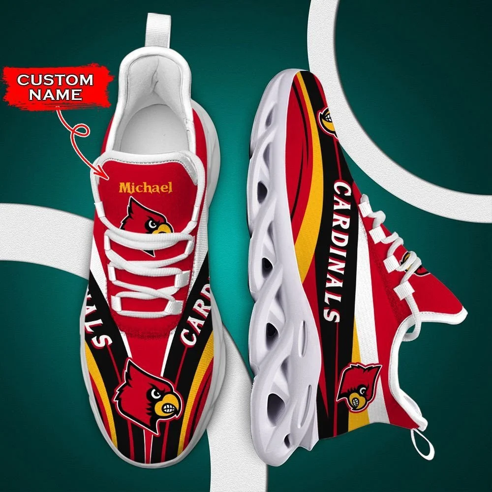 Louisville Cardinals Custom Name Red Max Soul Shoes V2 Sneakers  MS0601