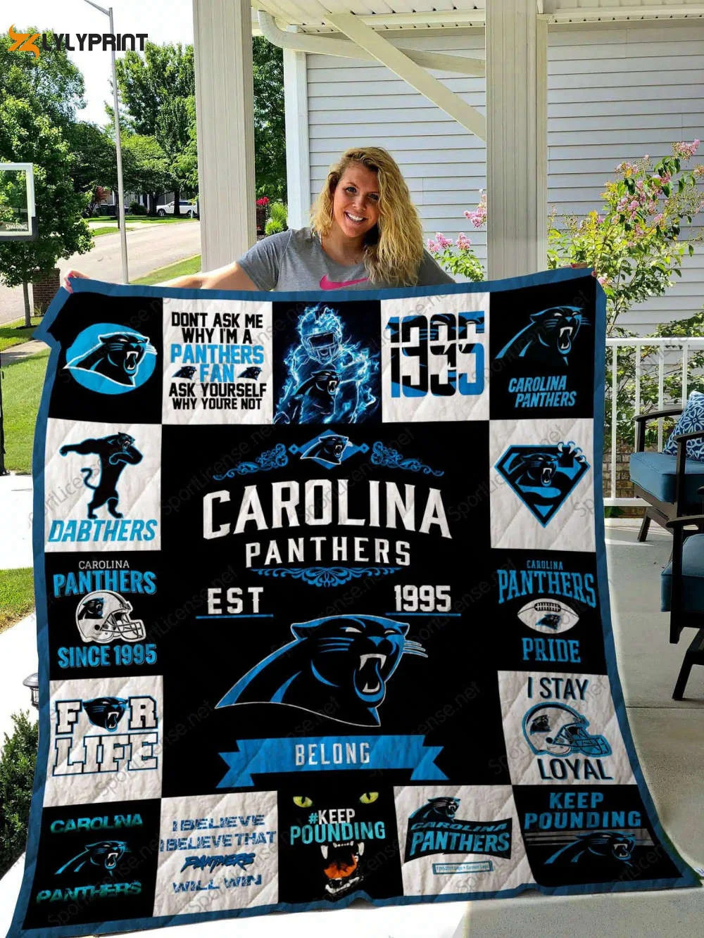 Carolina Panthers Quilt Blanket For Fans Home Decor Gift , Soft Quilt, King Size, All Season Cozy Quilt QB0901