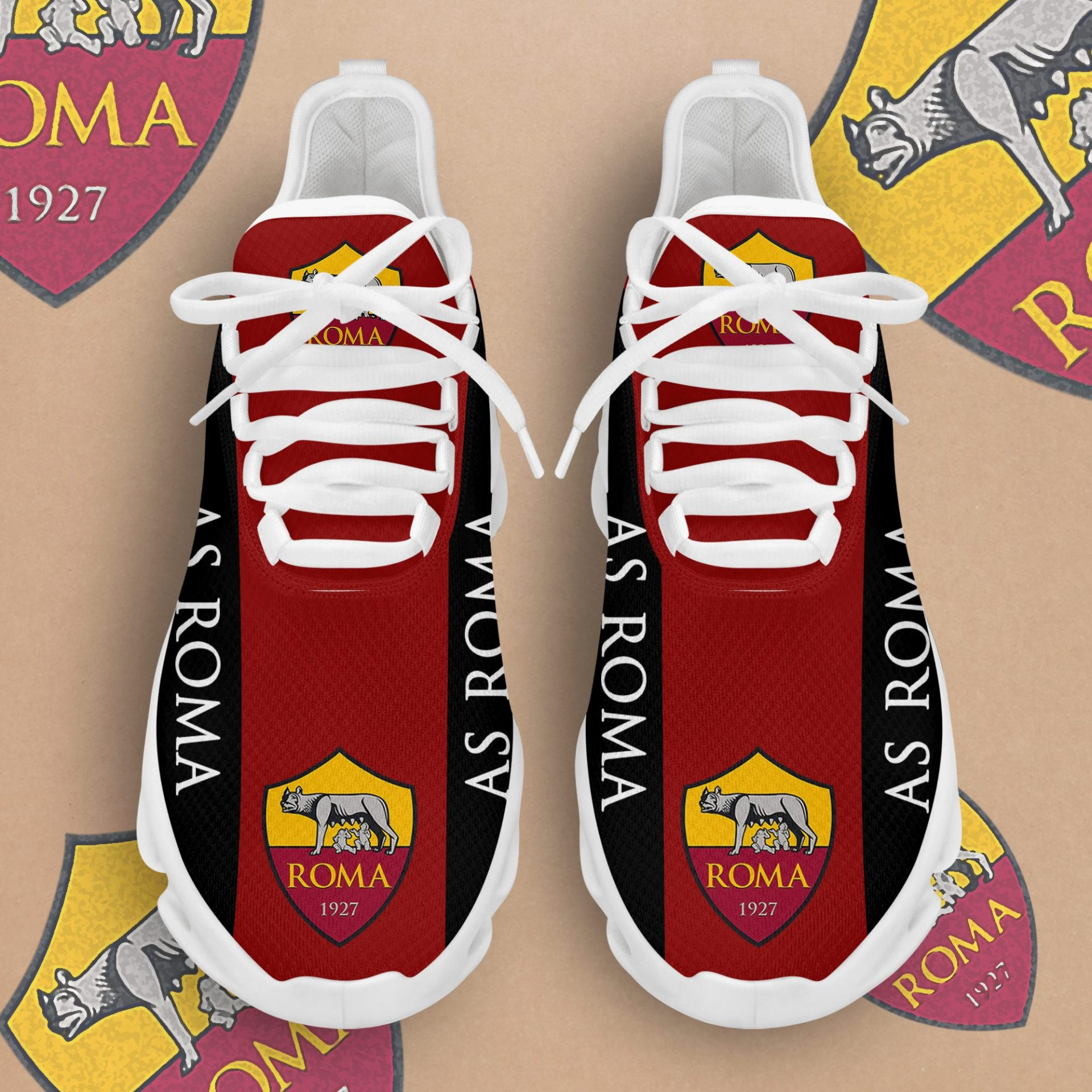 Custom AS Roma Red Black Yellow Stripes Max Soul Shoes Men Women MS0601