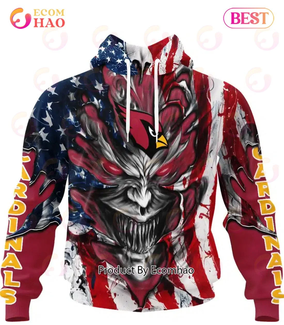 Arizona Cardinals Demon Face American Flag 3D Unisex Hoodie, Zip Hoodie, Man - Women, Warm, Premium Quality HZ0501