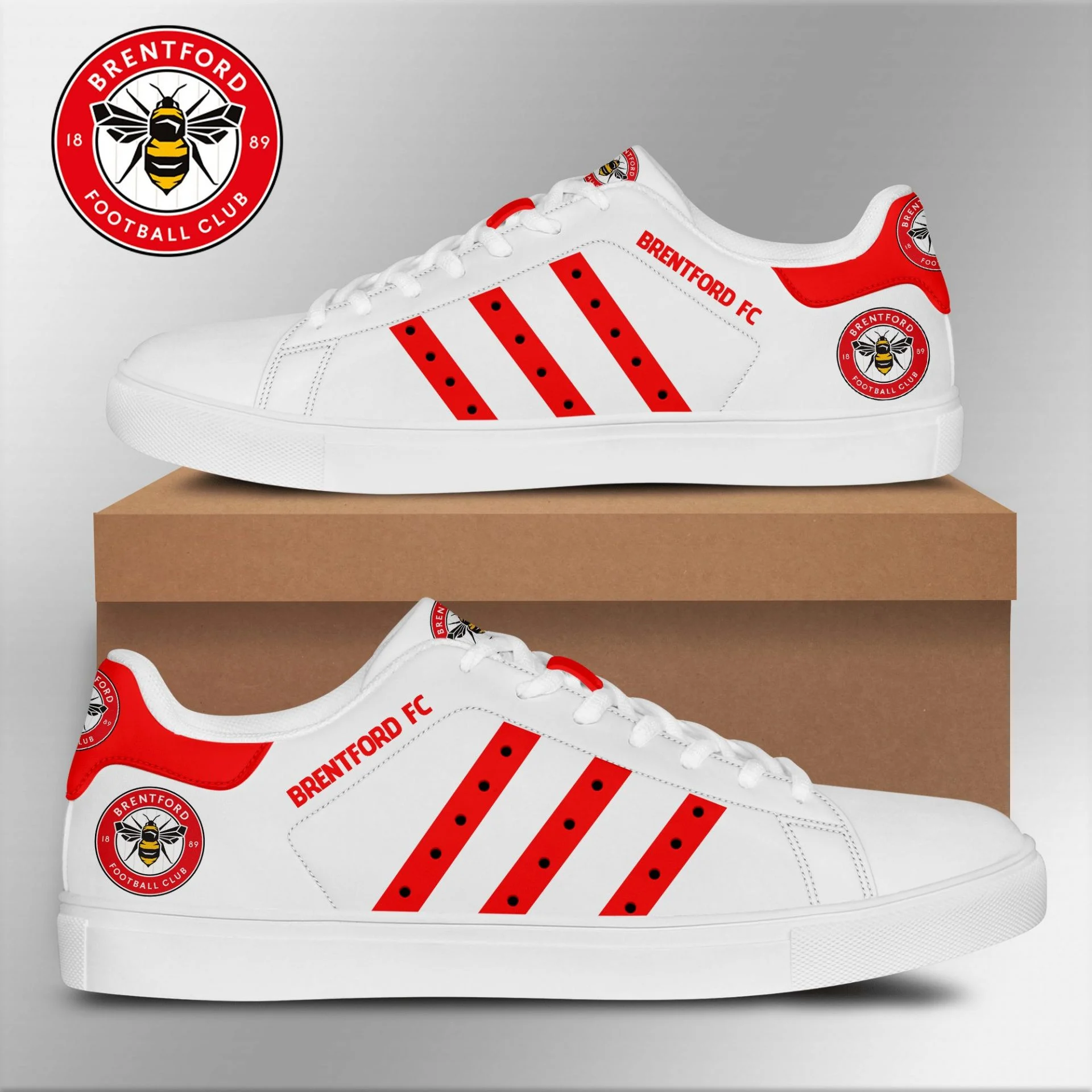 Brentford FC White Red Stan Smith Shoes V2 Men Women, Trendy Style Sneakers ST0801