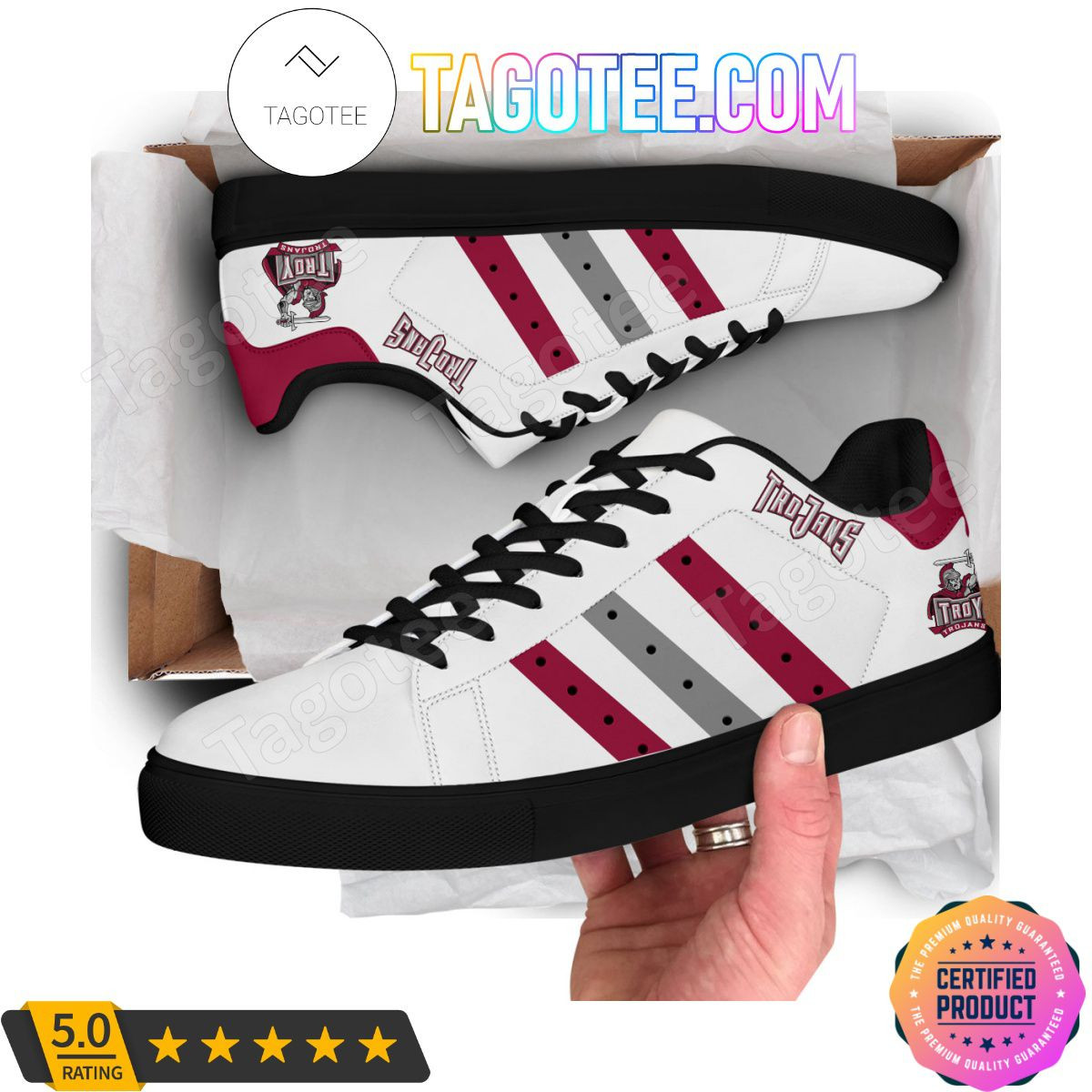 NCAA Troy Trojans White Red Grey Stripes Stan Smith Shoes , Trendy Style Sneakers ST0801