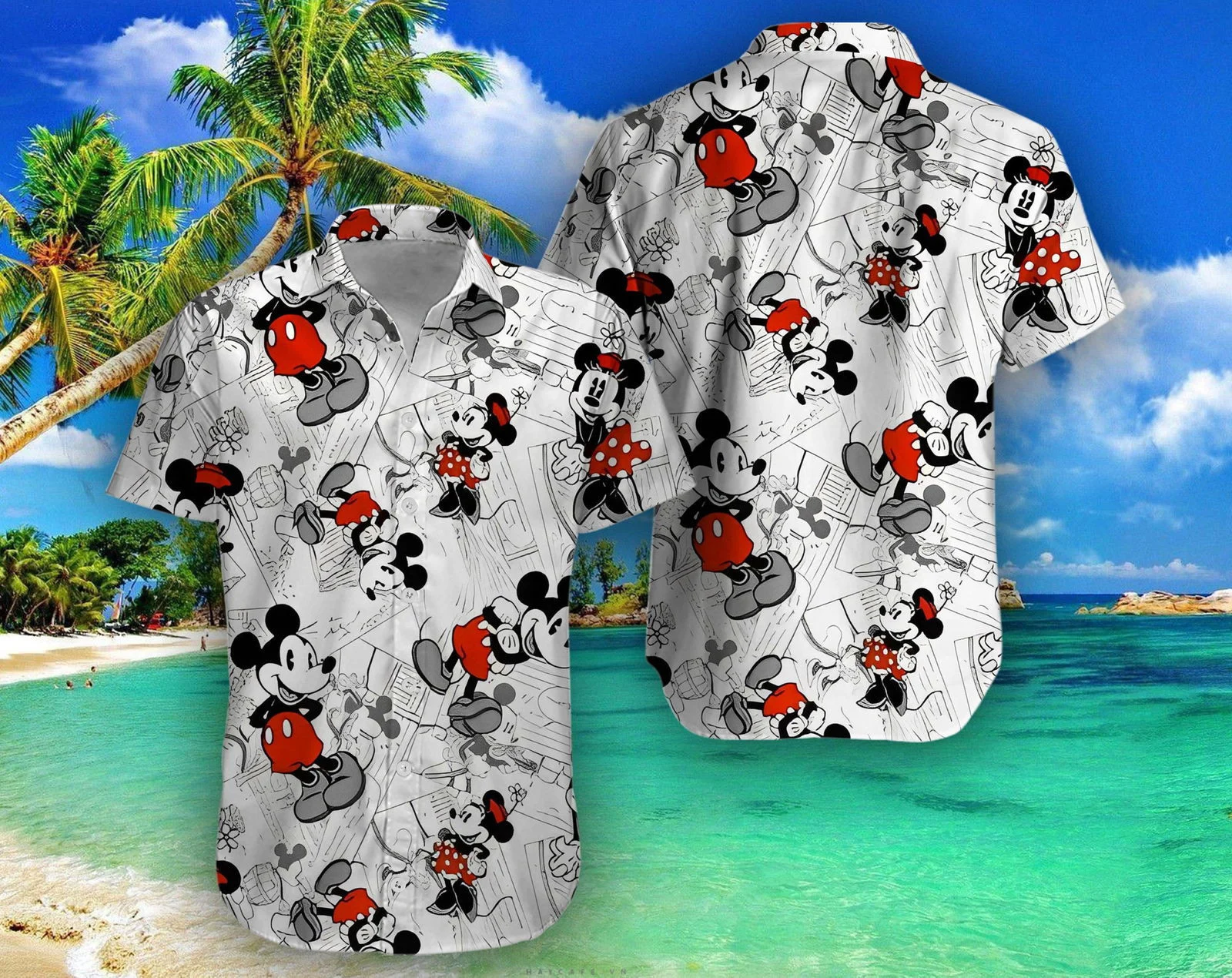 Disney Mickey Mouse Floral Aloha Hawaiian Shirt 0293 M HW0601