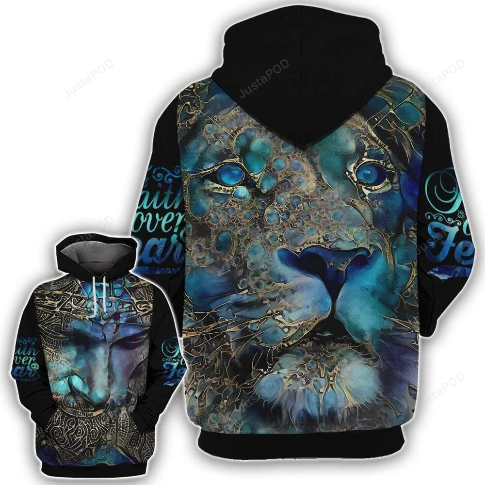 Faith Over Fear Jesus And Lion 3D All Print Hoodie, Zip- Up Hoodie HZ0501
