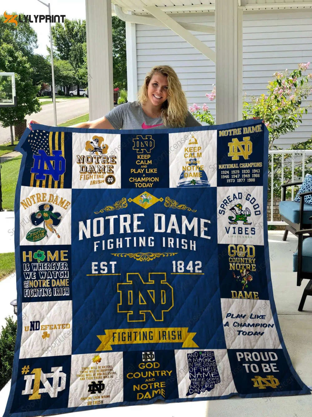 Notre Dame Fighting Irish 2 Quilt Blanket For Fans Home Decor Gift , Soft Quilt, King Size, All Season Cozy Quilt QB0901