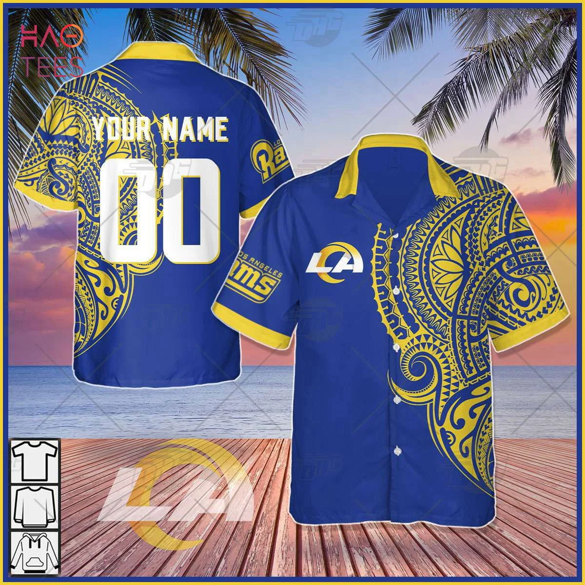 Personalize NFL Los Angeles Rams Polynesian Tattoo Design Hawaiian Shirt HW0601