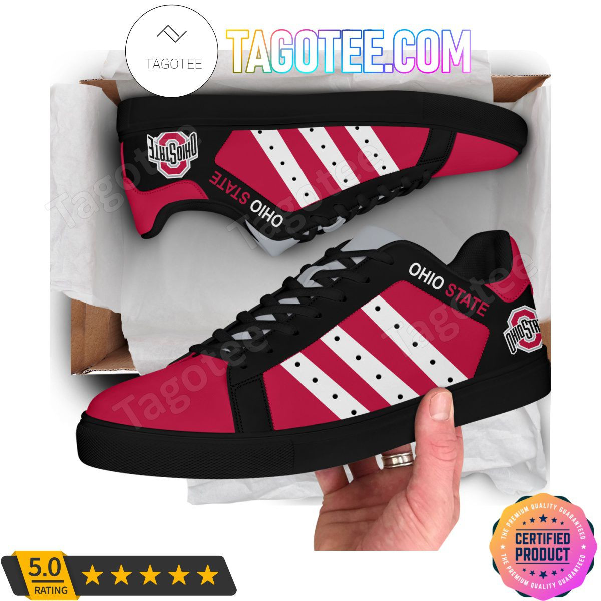 NCAA Ohio State Buckeyes Scarlet Stan Smith Shoes for Women and Men, Trendy Style Sneakers ST0801