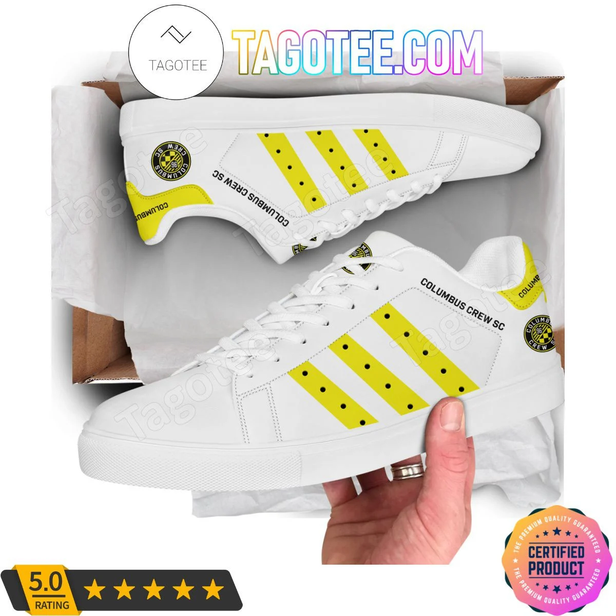 Custom MLS Columbus Crew SC White Yellow Stan Smith Shoes for Men Women, Trendy Style Sneakers ST0801