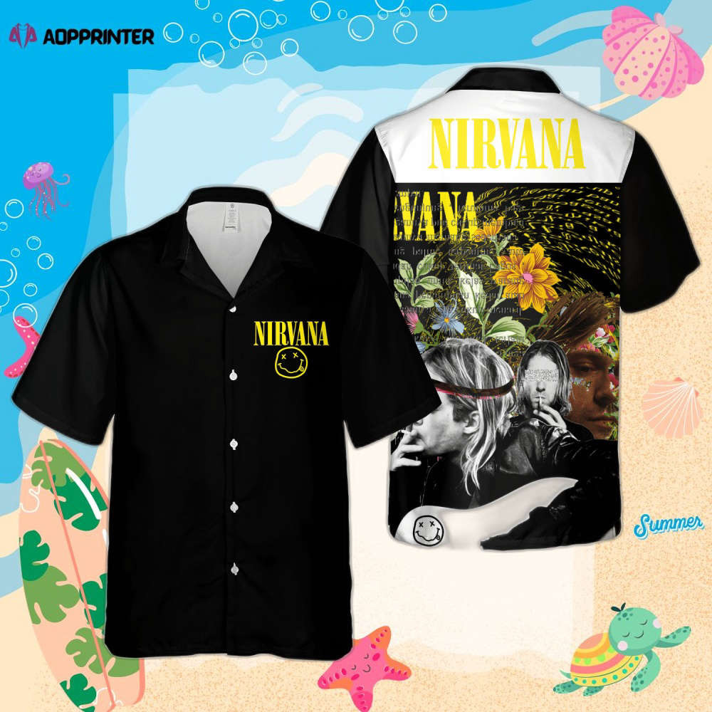 Nirvana Merch Kurt Cobain And Flowers Art Cuban Shirt Premium Unique Hawaiian Shirt HW0601