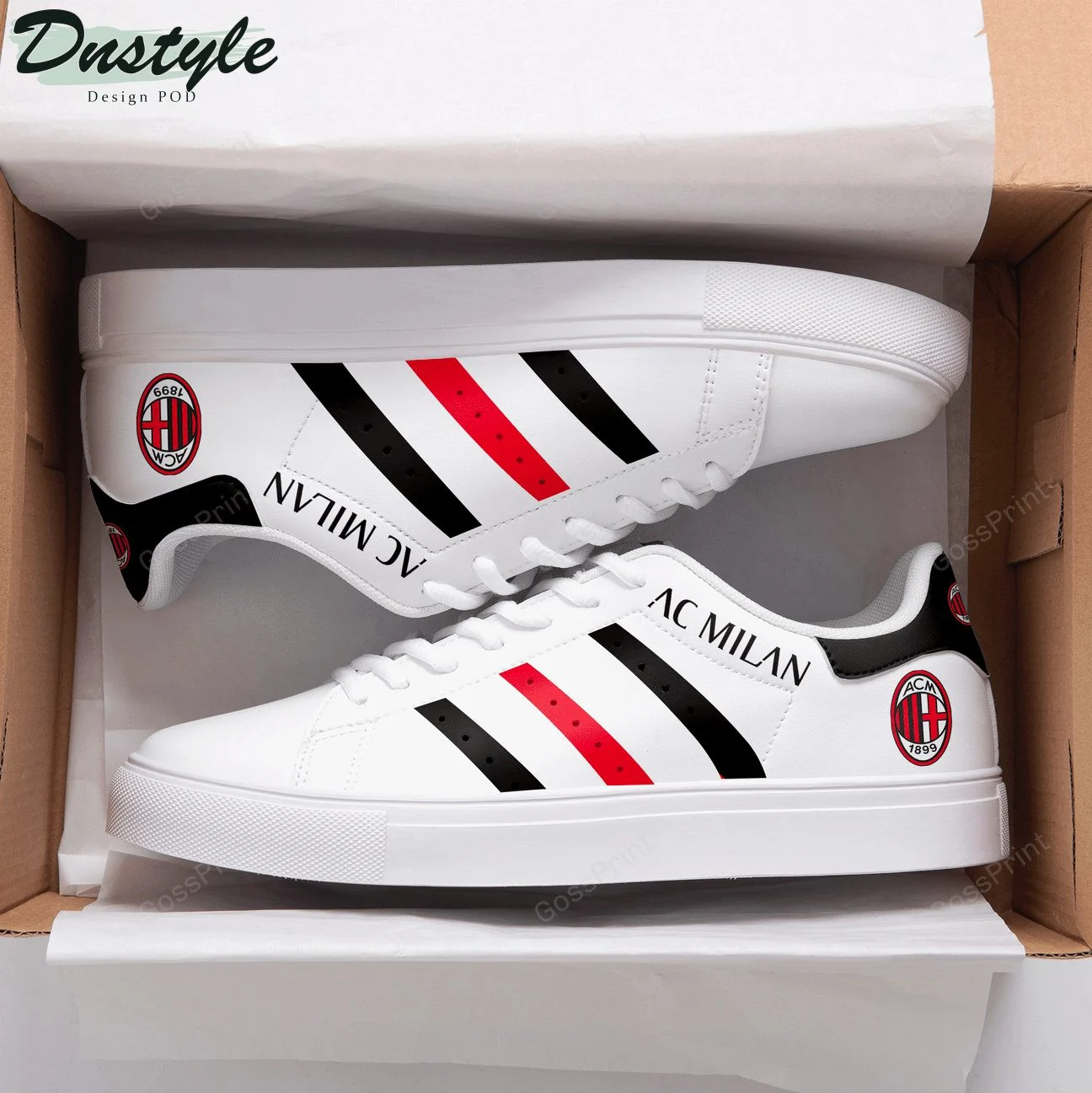 AC Milan White Red Line Black Stan Smith Shoes Unisex, Trendy Style Sneakers ST0801