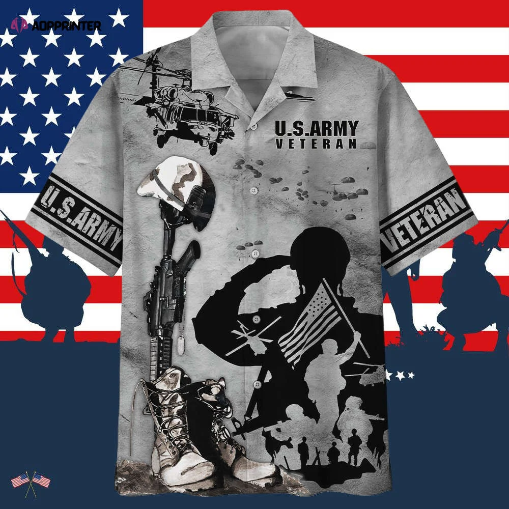 U.S Army Veteran Soldiers Gray Hawaiian Shirt HW0601