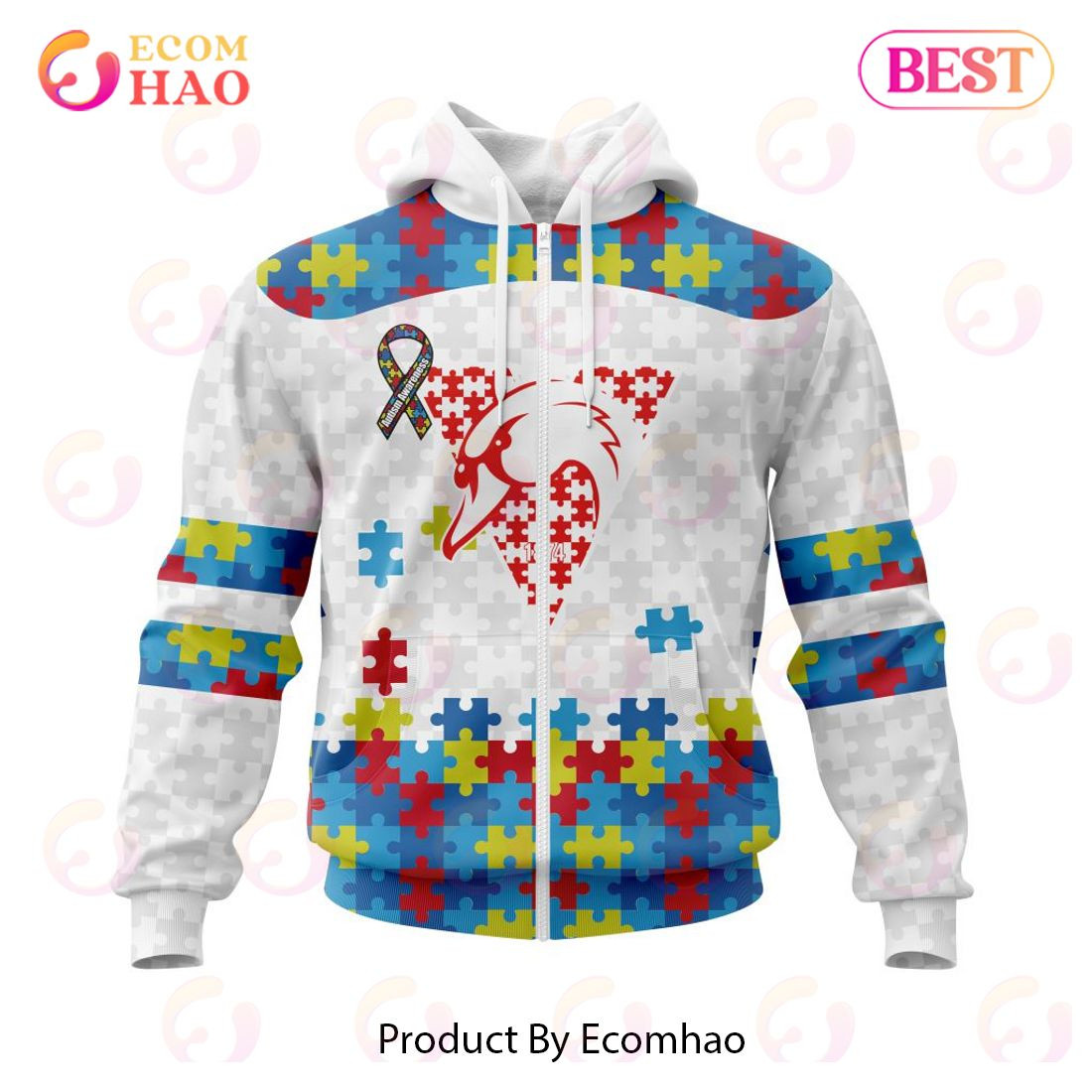 AFL Sydney Swans Autism Awareness Personalized Name & Number 3D Hoodie, Zip Hoodie, Man - Women, Warm, Premium Quality HZ0501