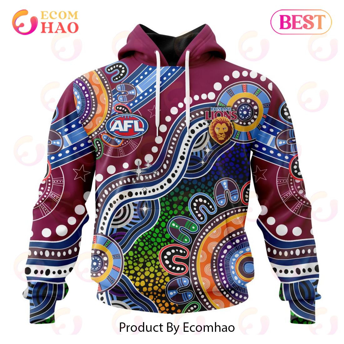 AFL Brisbane Lions Special Indigenous Design 3D Hoodie, Zip Hoodie, Man - Women, Warm, Premium Quality HZ0501