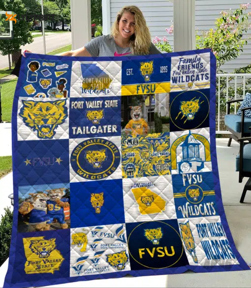 Fort Valley State Wildcats Quilt Blanket For Fans Home Decor Gift , Soft Quilt, King Size, All Season Cozy Quilt QB0901