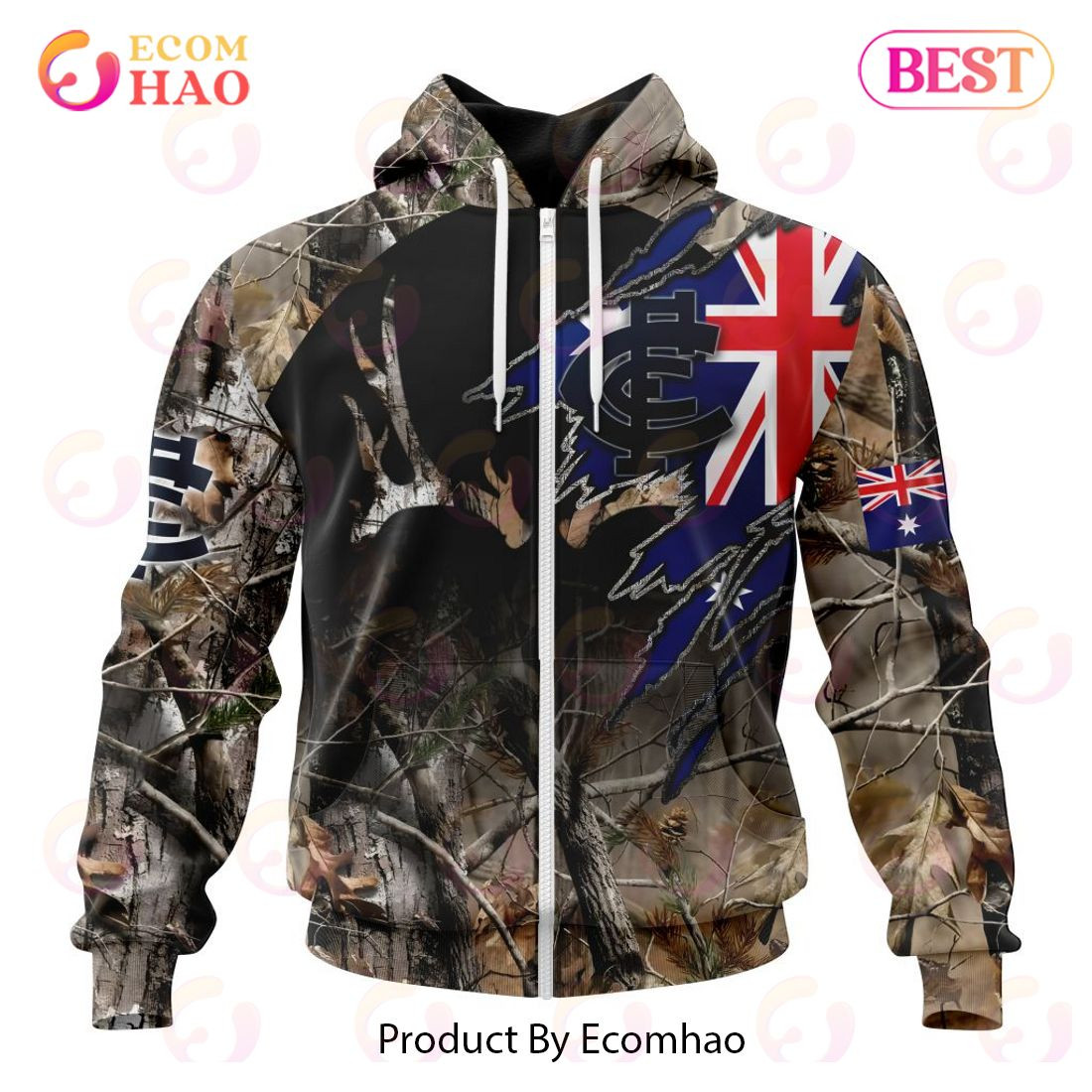 AFL Carlton Football Club Special Camo Realtree Hunting 3D Hoodie, Zip Hoodie, Man - Women, Warm, Premium Quality HZ0501