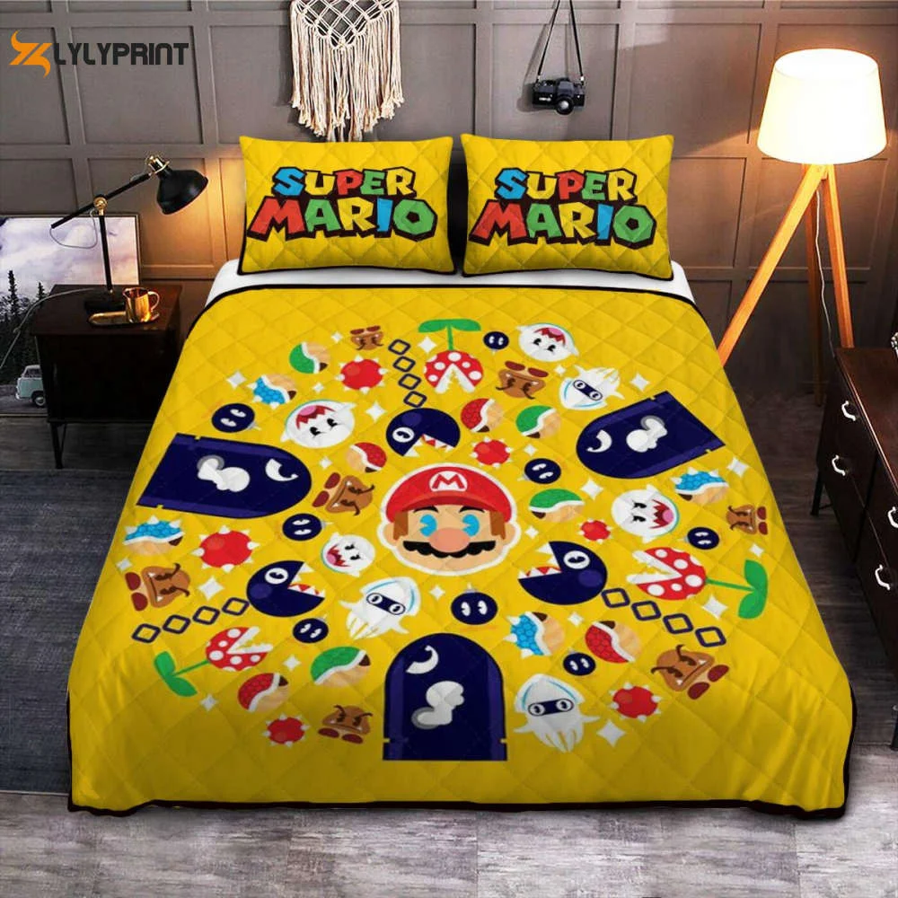 Super Mario Nintendo 8 Fan Gift, Super Mario Nintendo Duvet Quilt Bedding Set ,  Soft Quilt, King Size, All Season Cozy Quilt QB0901
