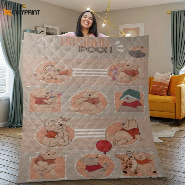 Winnie The Pooh Disney Cartoon Gifts Lover Quilt Blanket, Pooh Bear Disney Collection Quilt Blanket 2 1337 , Soft Quilt, King Size, All Season Cozy Quilt QB0901