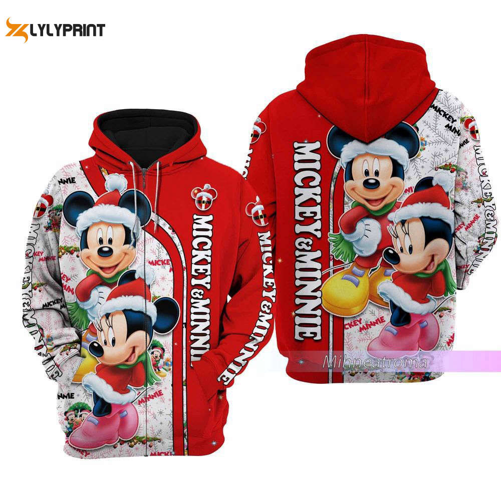 Christmas Gift, Mickey Minnie Christmas Hoodie, Mickey Minnie Zip Hoodie, Mickey Shirt, Cute Cartoon Hoodie HZ0501