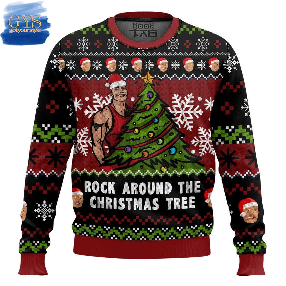 Rock Around The Christmas Tree The Rock Ugly Sweater , Cozy Soft Unisex Pullover SW0601