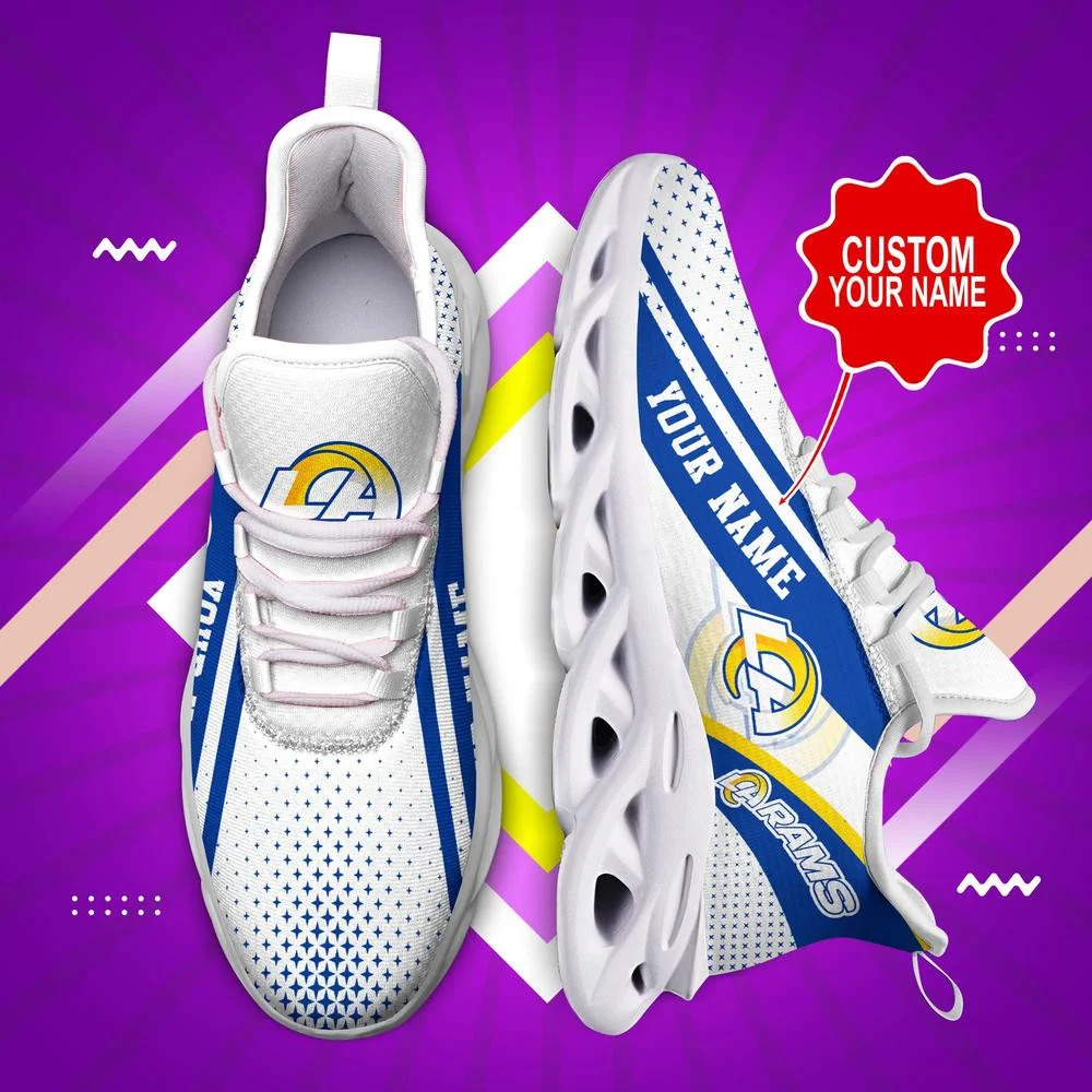 NFL Los Angeles Rams Custom Name White Blue Max Soul Shoes for Men Women MS0601