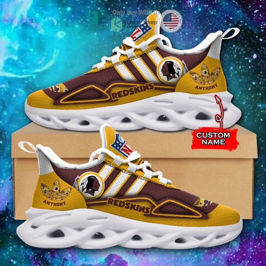 NFL Washington Redskins Custom Name Golden Brown White Max Soul Shoes Men and Women MS0601