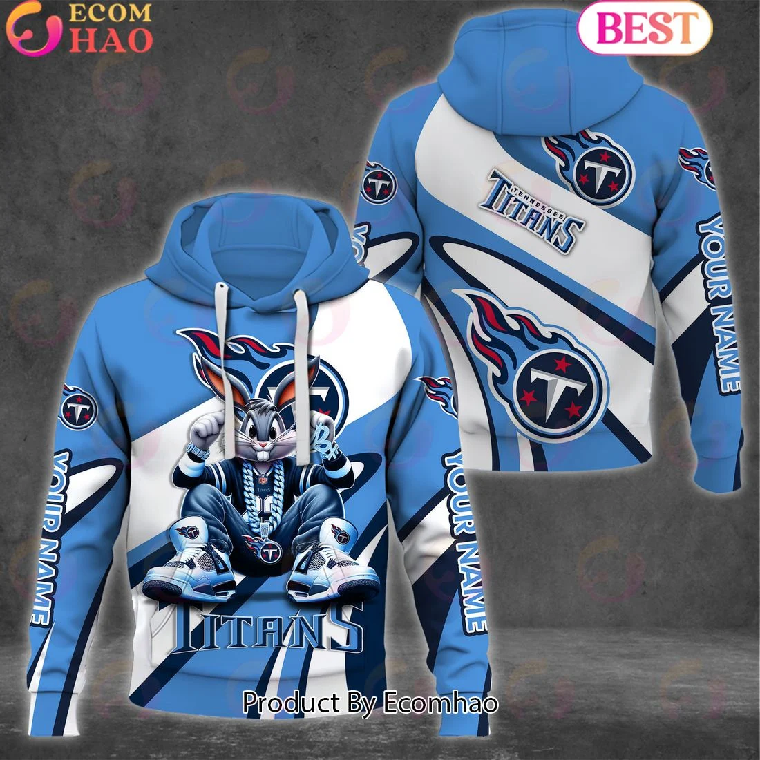 Custom Name Tennessee Titans Bugs Bunny Sport Clothing 3D Hoodie, Zip Hoodie, Man - Women, Warm, Premium Quality HZ0501