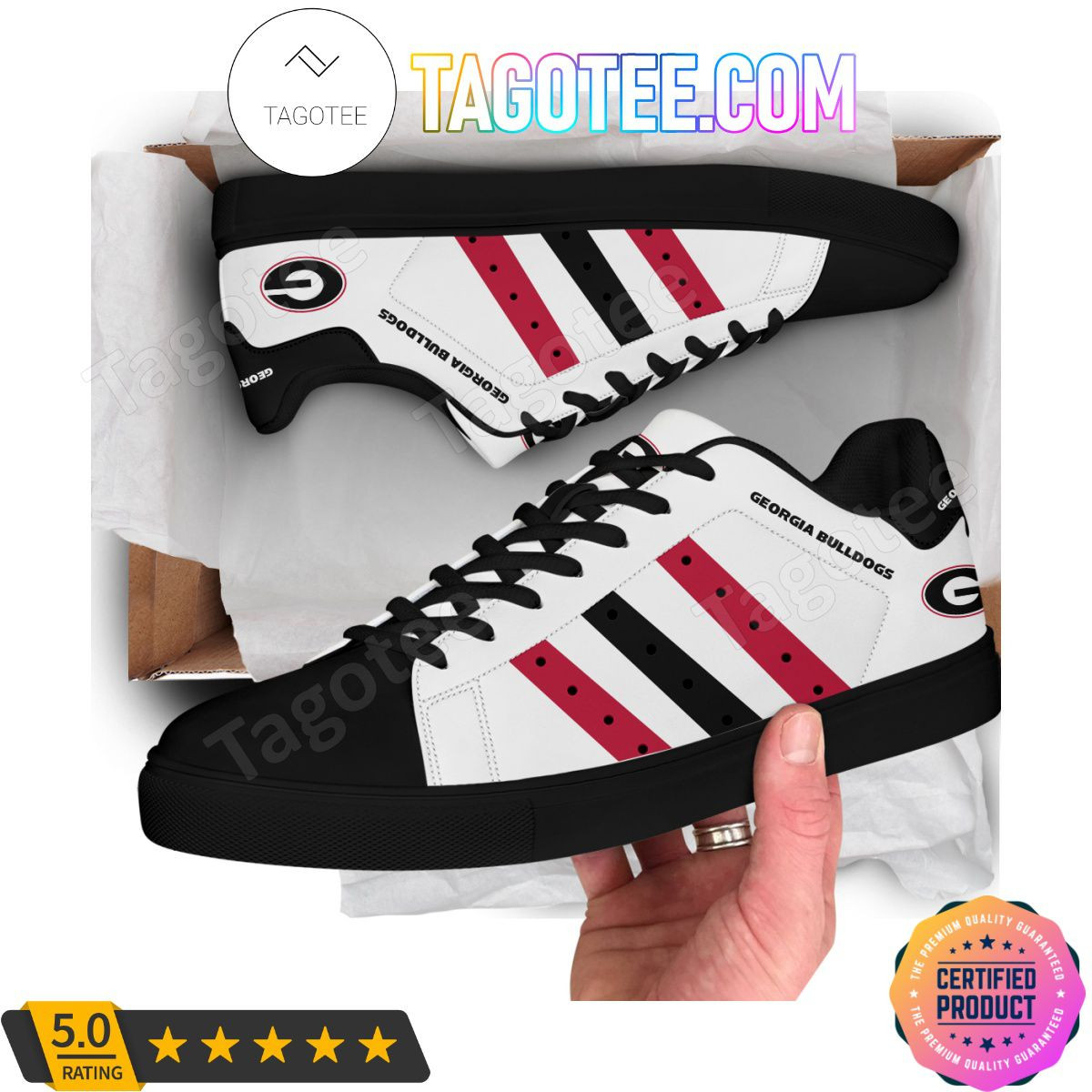 NCAA Georgia Bulldogs White Style Stan Smith Shoes for Women and Men, Trendy Style Sneakers ST0801