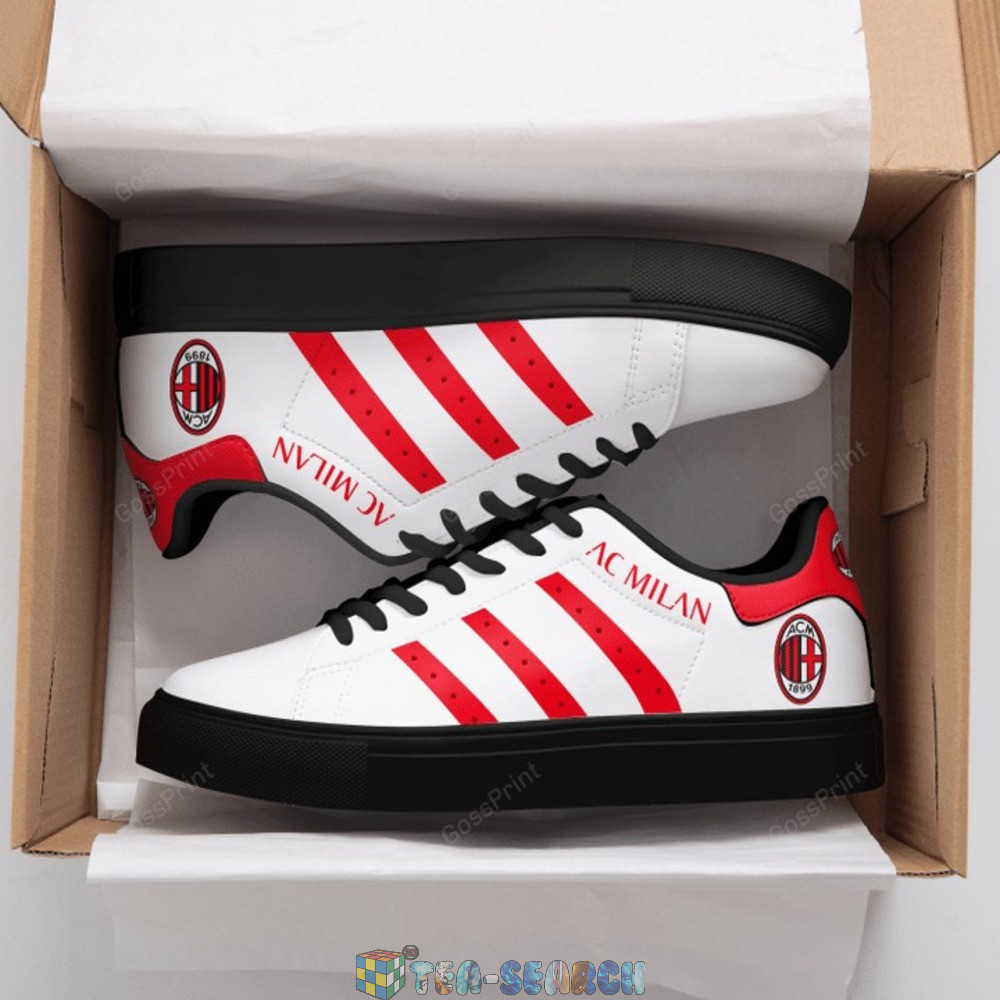 AC Milan White Red Line Stan Smith Shoes Unisex, Trendy Style Sneakers ST0801