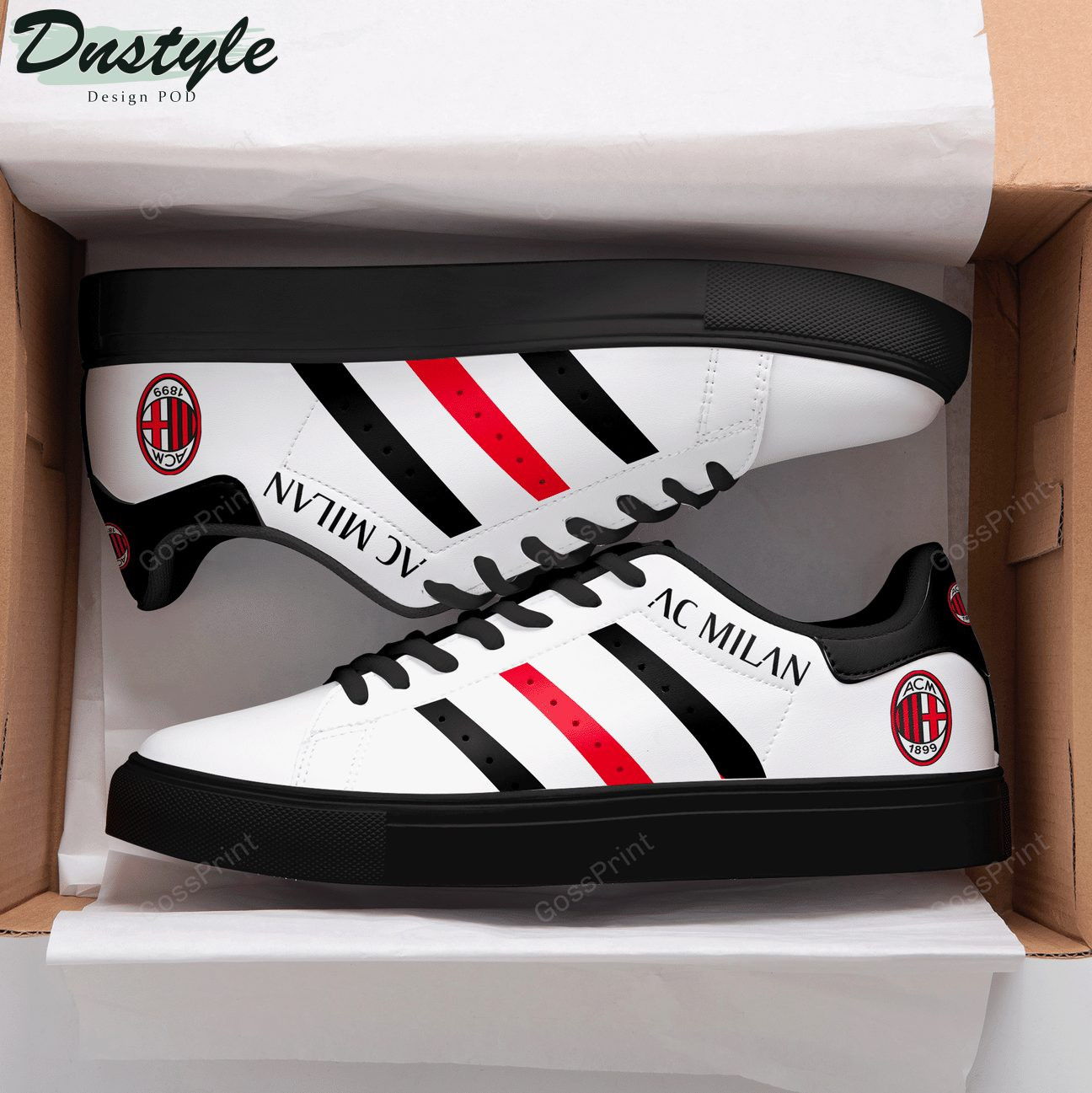 AC Milan White Red Line Black Stan Smith Shoes Unisex, Trendy Style Sneakers ST0801