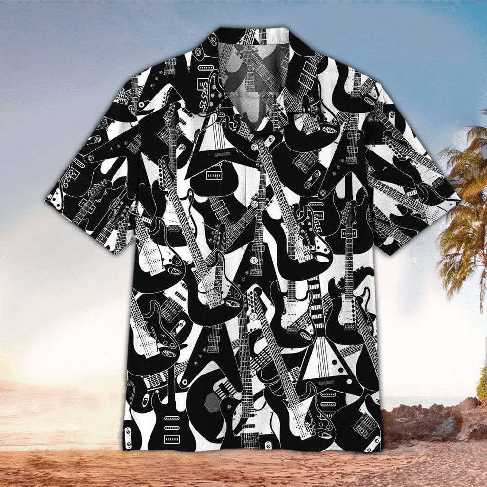 Black And White Guitar Hawaiian Shirt, Gift For Men And Women HW0601