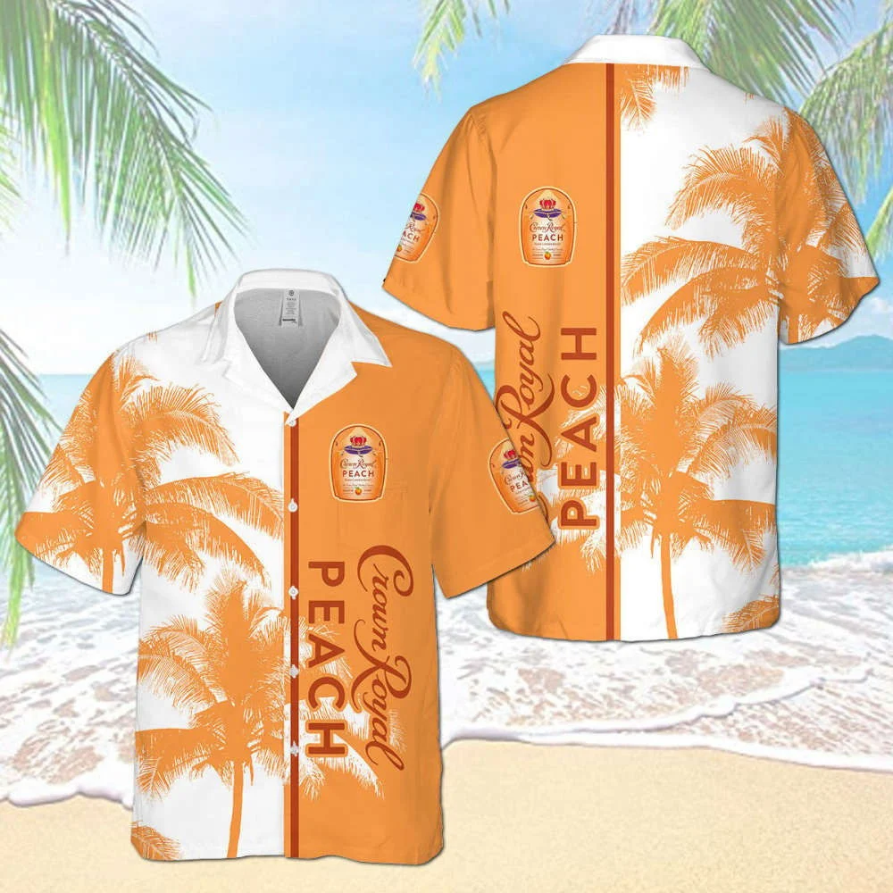 Crown Royal Peach Palm Tree Hawaiian Shirt Orange 0234 HW0601