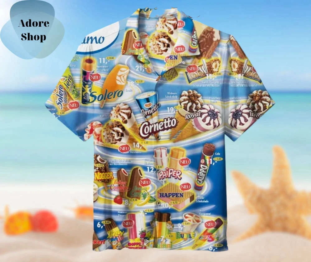 Ice Cream Cornetto Hawaiian Shirt, Men's 3d Hawaiian Shirt For The Summer Beach Vibes HW0601