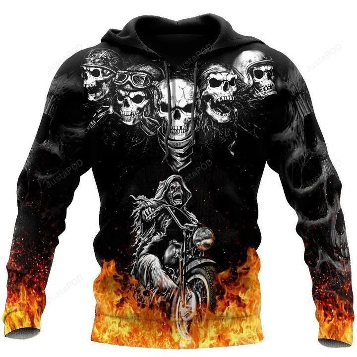 Biker Skulls On The Fire 3D All Over Print Hoodie, Zip-up Hoodie HZ0501