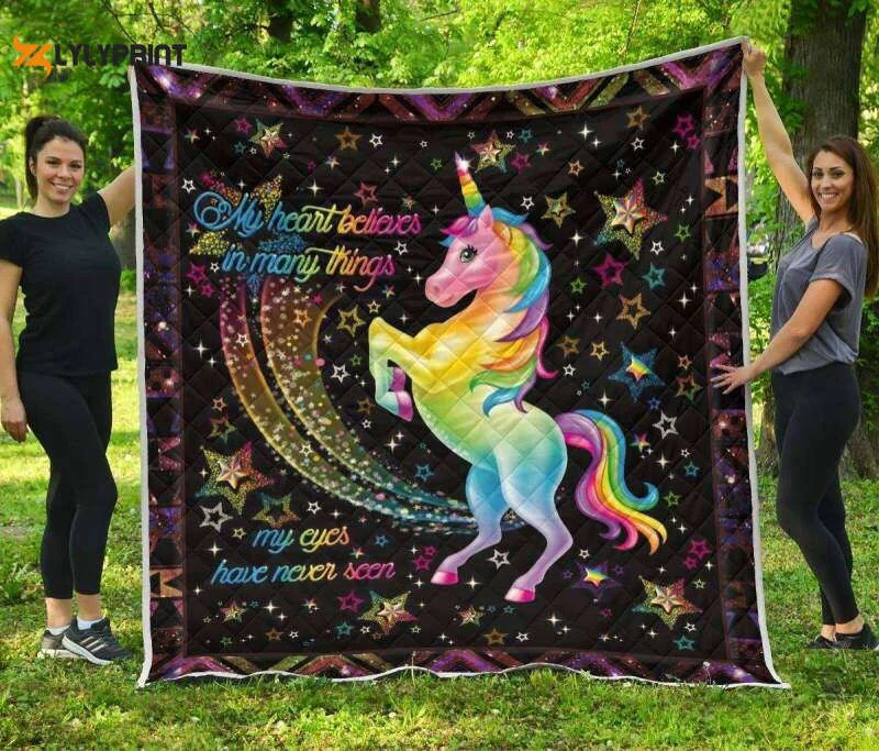 My Heart Believes In Unicorn 3D Customized Quilt , Soft Quilt, King Size, All Season Cozy Quilt QB0901