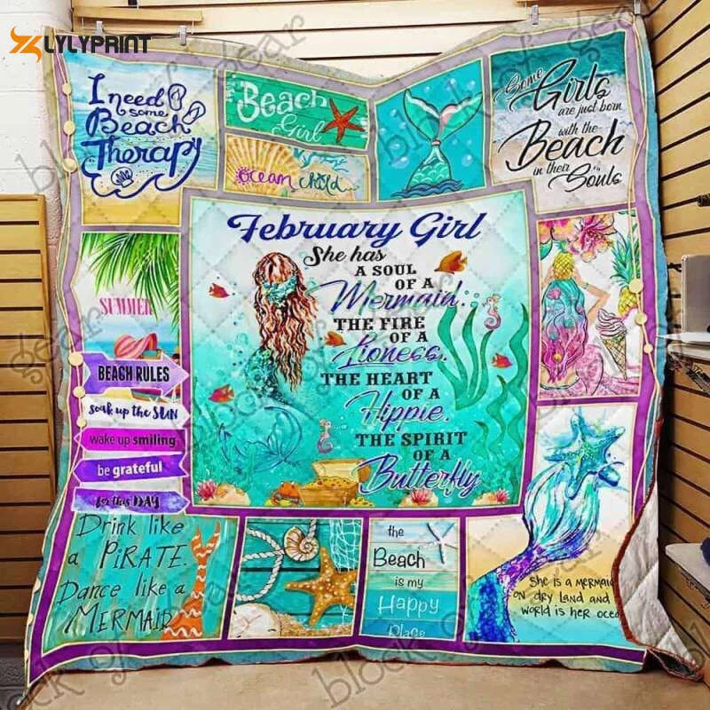February Girl A Soul Of A Mermaid 3D Customized Quilt , Soft Quilt, King Size, All Season Cozy Quilt QB0901