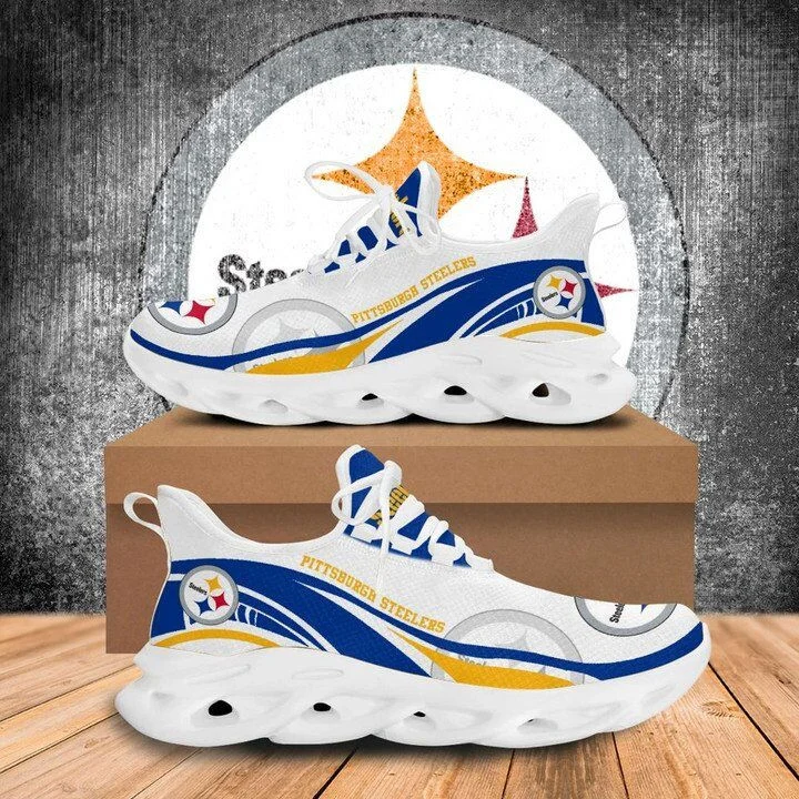 NFL Pittsburgh Steelers White Blue Golder Logo Sneakers Max Soul Shoes Sneakers Store MS0601