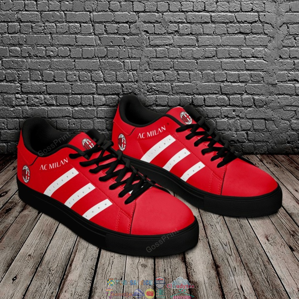 AC Milan Red White Line Stan Smith Shoes Unisex, Trendy Style Sneakers ST0801