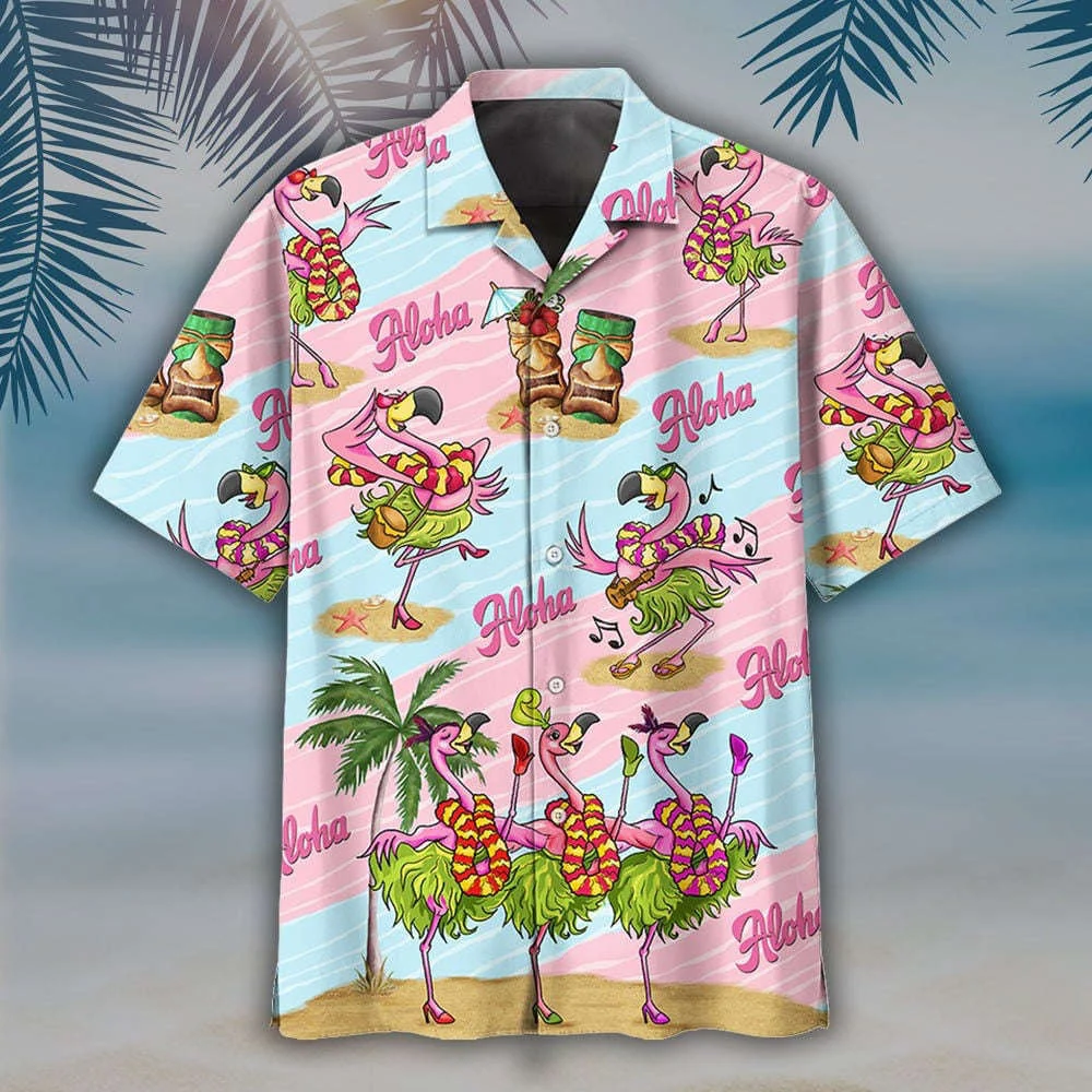 Aloha Flamingo Pink And Blue Hawaiian Shirt, Gift For Men And Women HW0601
