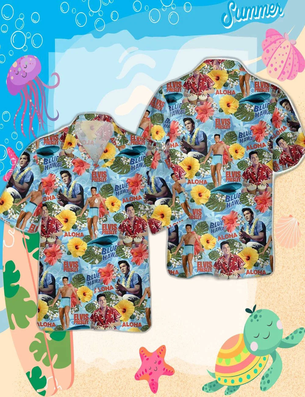 Elvis Presley Aloha Button Shirt Aloha Vibes Beach Shirt Gift for men HW0601