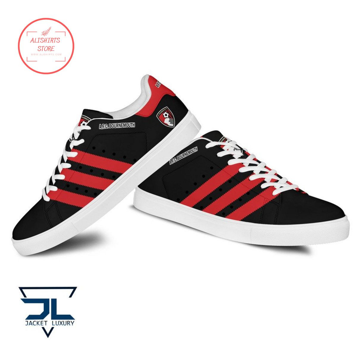 AFC Bournemouth Black Red Stan Smith Shoes Women Men, Trendy Style Sneakers ST0801
