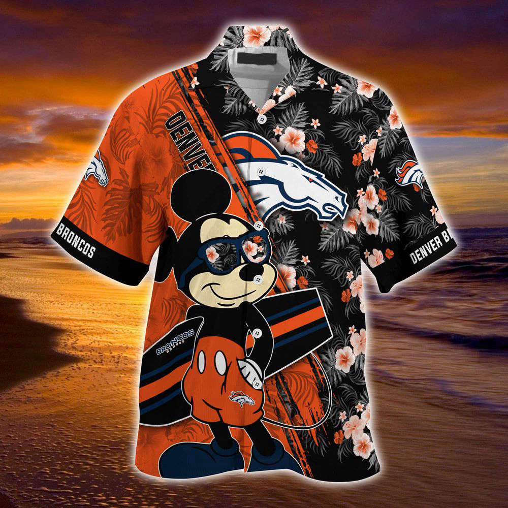Denver Broncos NFL-Summer Hawaii Shirt Mickey And Floral Pattern For Sports Fans HW0601