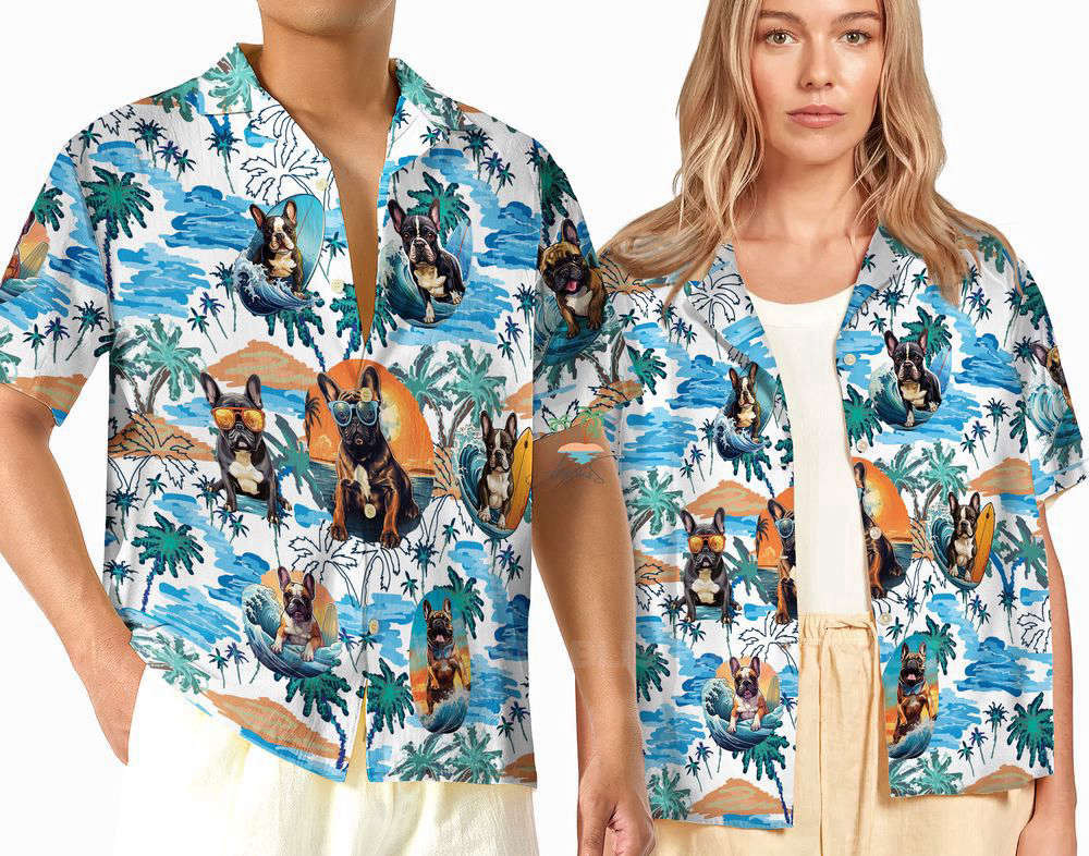 Bulldog with Glasses Hawaiian Shirt, Gift For Men And Women, French Bulldog Surfing Hawaii Shirt HW0601