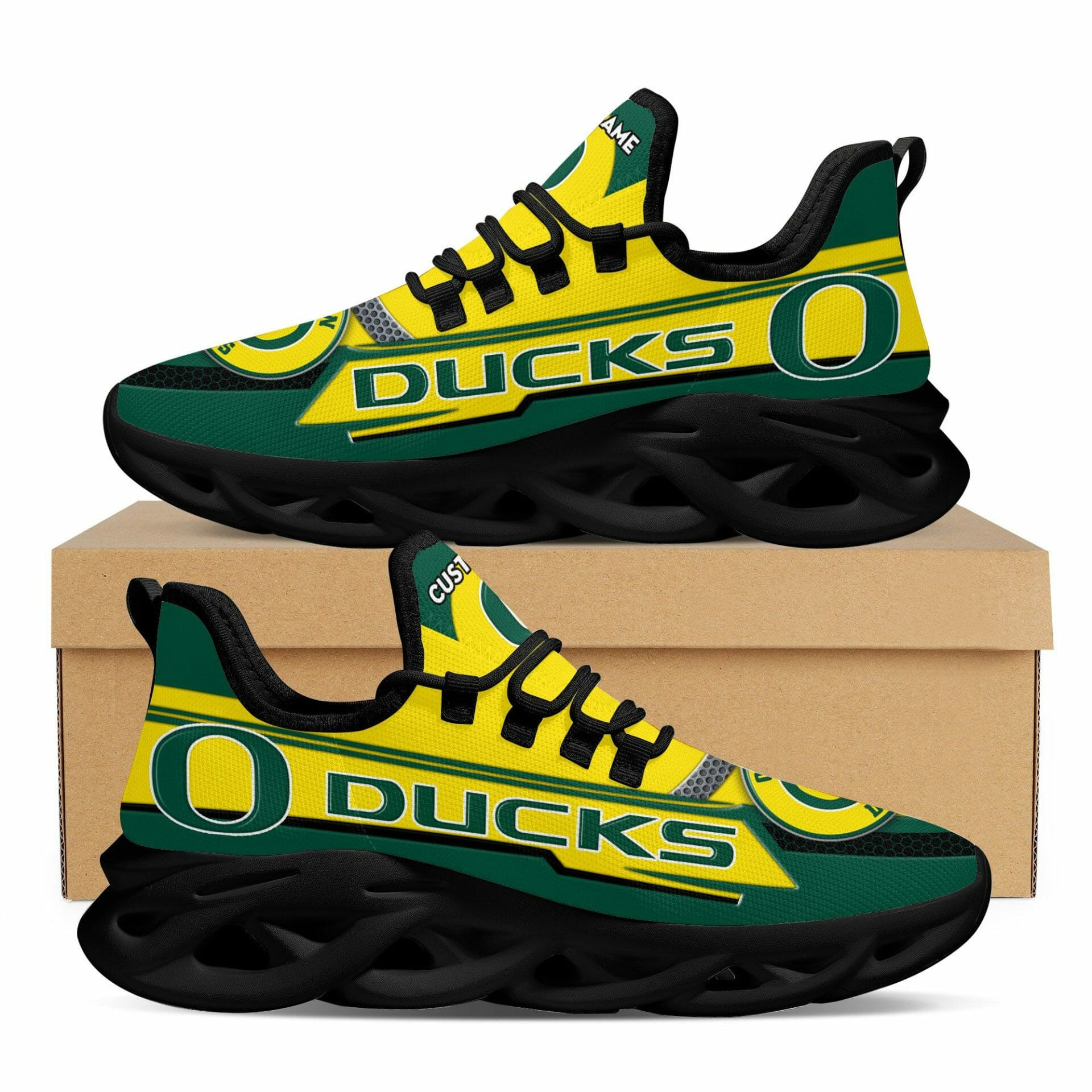 NCAA Oregon Ducks Custom Name Green Yellow Max Soul Shoes Sneakers Store MS0601